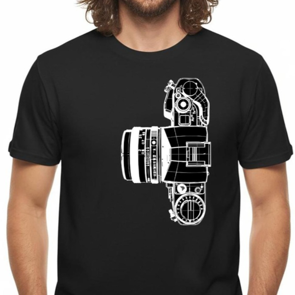 Photography Graphic Design - ヴィンテージカメラ Tシャツ写真家ギフト写真撮影シャツミニマリストデザインコットンユニセックス Tシャツグラフィック Tシャツ男性服トップ