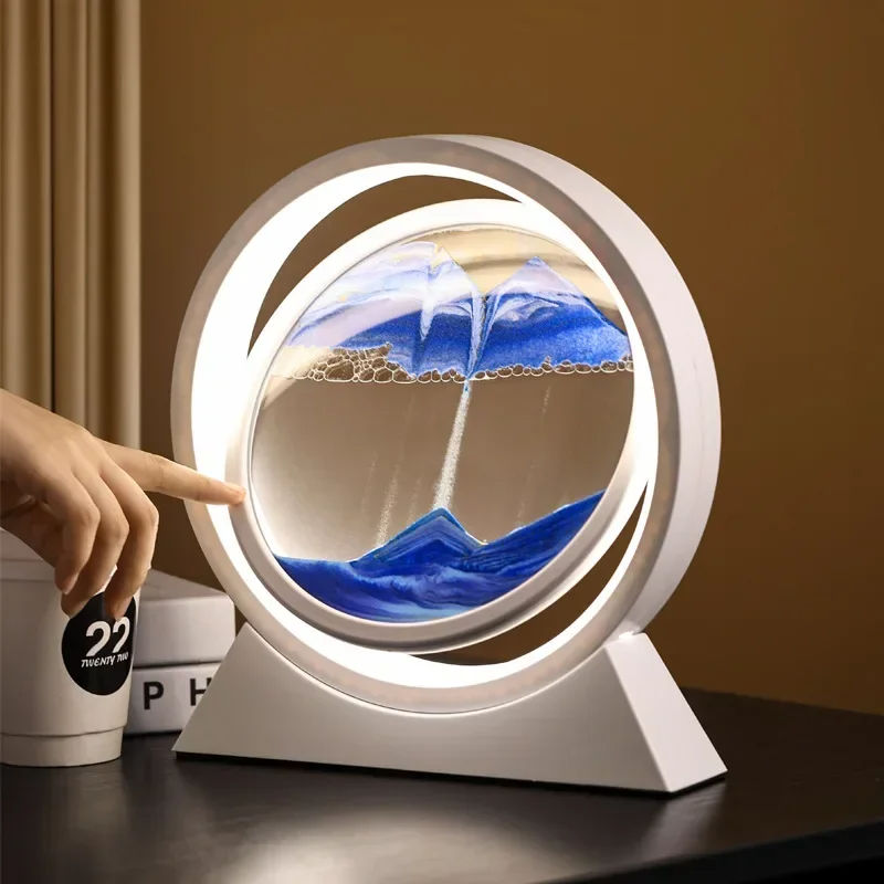 Photography Desk - 砂景キネティックサンドアートピクチャー流砂テーブルランプダイナミック液体砂時計移動砂絵流れる砂家の装飾