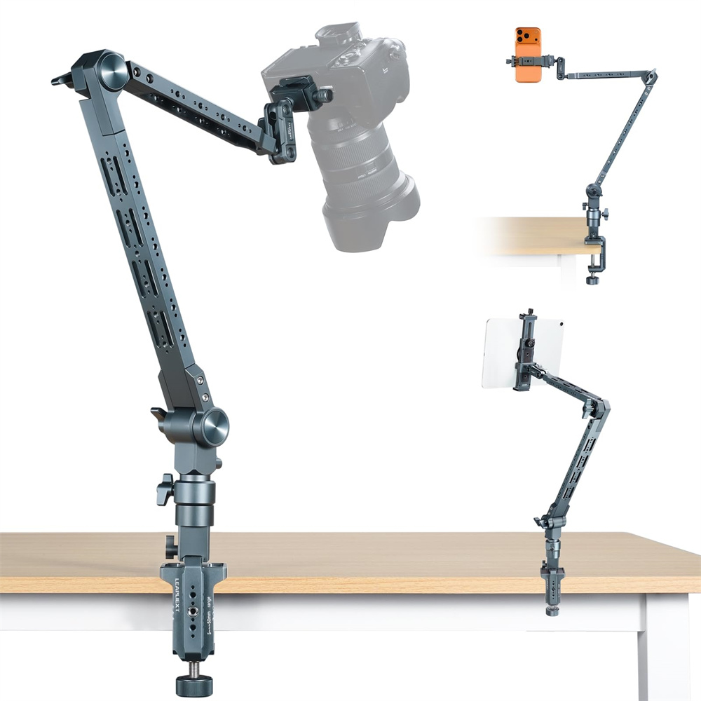Photography Desk - アルミ製マジックアームブラケット、耐荷重5KG/11lb、iPad、DSLRカメラ用写真撮影ブラケット、キッチン/ベッドサイド/デスクでの録画用