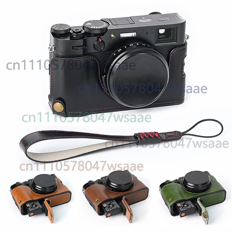 Camera Strap Leather - 1 個のレザーハーフケース富士 X100V 用富士フイルムカメラグリップ用ストラップ付き