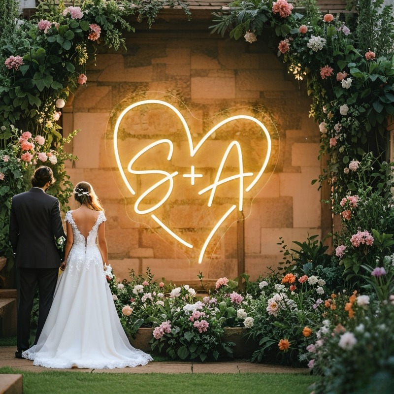 Photography Graduation - カスタムイニシャルハートLEDネオンサイン、結婚式パーティーの背景、家の壁の装飾、カップルへのギフト用のパーソナライズされたネームネオンライト