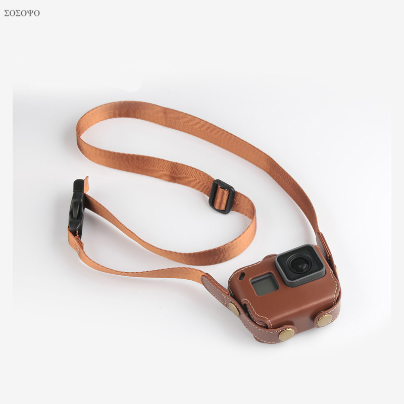 Camera Strap Leather - Gopro hero 7 6 5用puレザーケース,ショルダーストラップ,ネックストラップ,カメラアクセサリー,3色