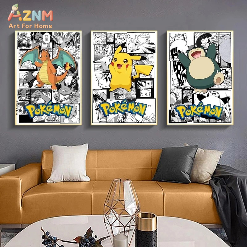 Photography Anime - AZNM ポケモン リザードン ピカチュウ カビゴン マンガパネル