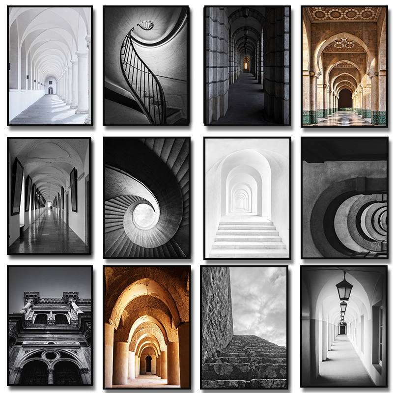 Photography Design - 現代抽象的な白黒の美的空間建築デザインアートポスターキャンバス絵画壁プリント絵画ホームデコ