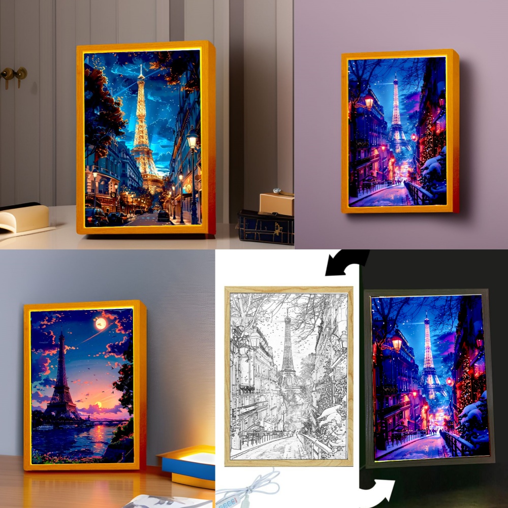 パリの街の美しい絵画,フォトフレーム,LEDナイトライト,ウ - Photography Desk のレビューと価格