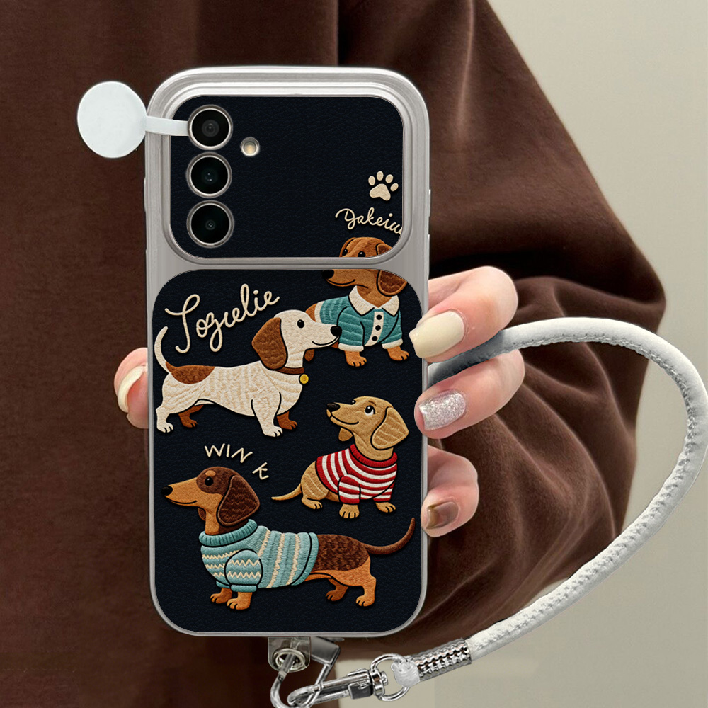 漫画風ダックスフント柄スマホケース サムスン A56 A55 - Camera Strap Leather のレビューと価格