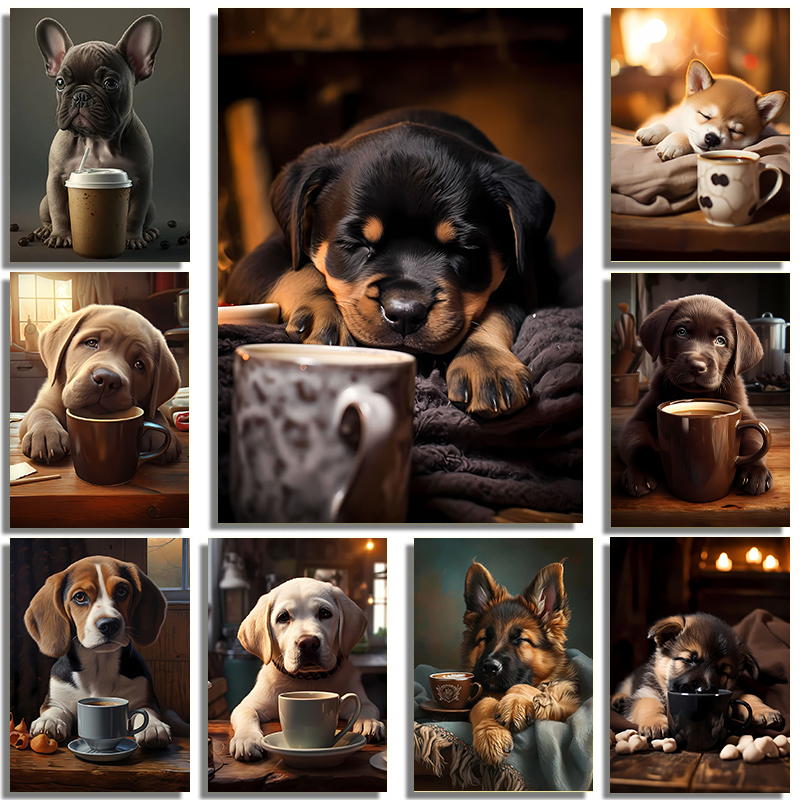 2026年版愛らしいペット犬の寝ぼけ顔コーヒーアート写真ポス - Photography Interest のレビューと価格