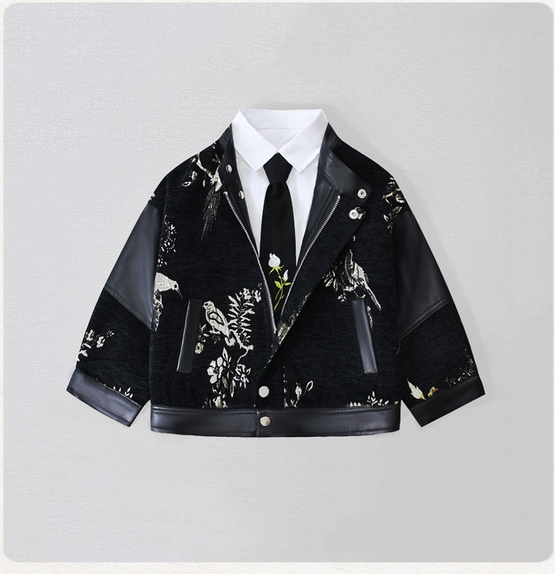 紳士風キッズ刺繍入りバイク用PUレザージャケット 男の子用  - Photography Of The Year のレビューと価格