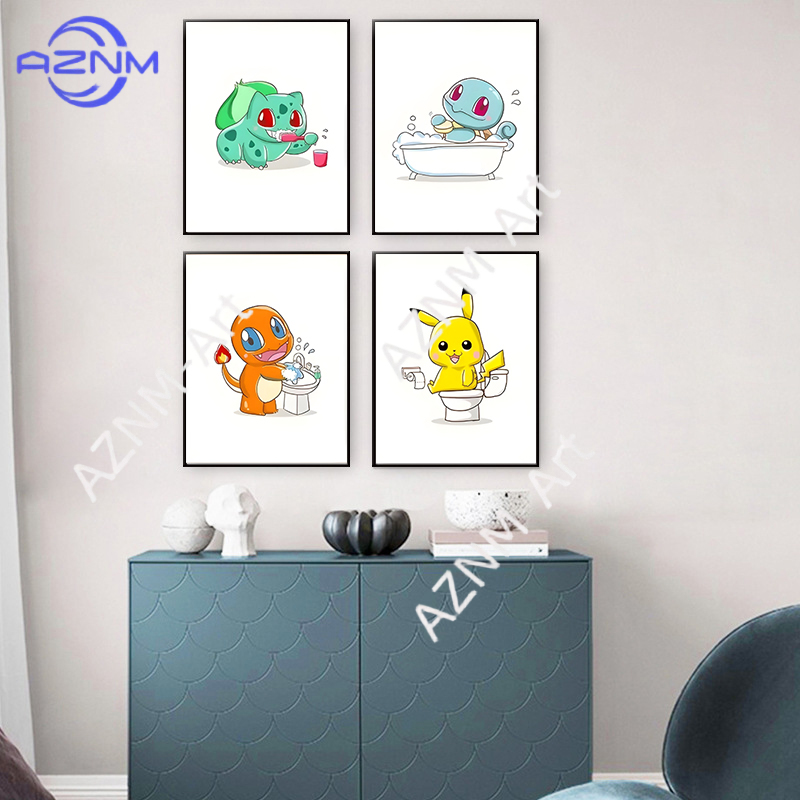 ポケモン漫画面白いキャンバス絵画ピカチュウフシギダネアニメポ - Photography Anime のレビューと価格