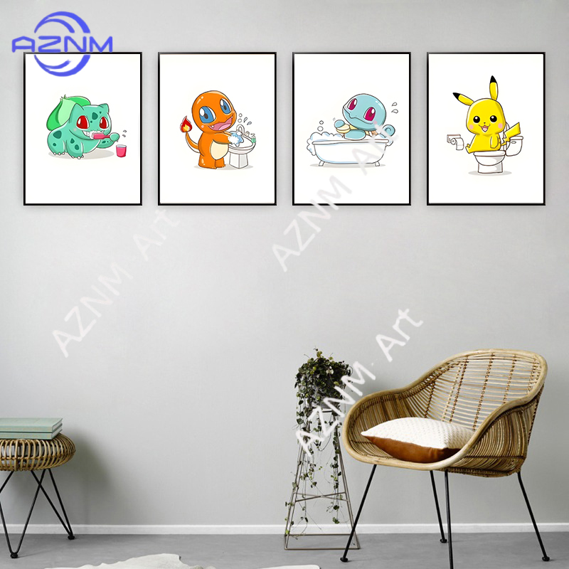 ポケモン漫画面白いキャンバス絵画ピカチュウフシギダネアニメポ - Photography Anime のレビューと価格